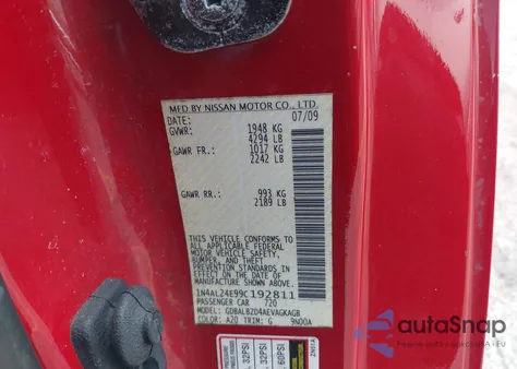 2009 Nissan Altima 2.5 S z USA, uszkodzony, nr VIN 1N4AL24E99C192811